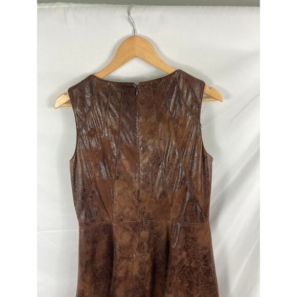 Vince Camuto Brown Wash Distressed Faux Leather Fit & Flare Dress Size 12 - Picture 7 of 10